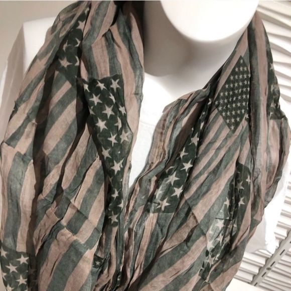 New Unisex OD Green & Tan American Flag Semi Sheer Light Weight Infinity Scarf - Picture 5 of 9